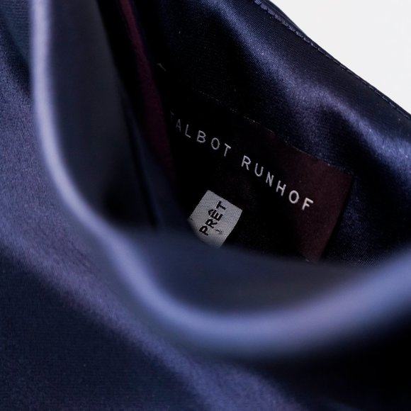 Talbot Runhof Lobata Midnight Draped Satin Gown - Picture 5 of 11